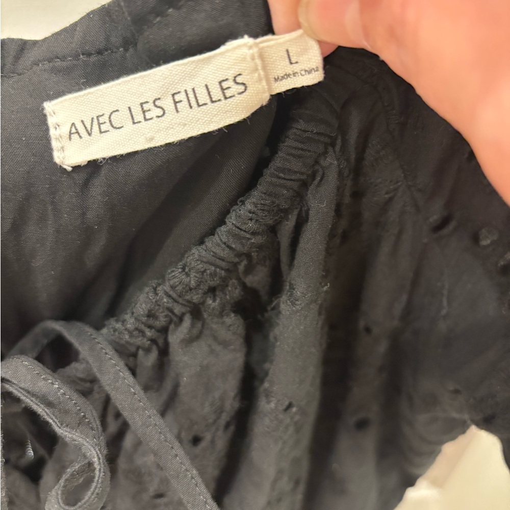 Avec Les Filles Anthropologie Black Eyelet Peasant Dress Size Large - Picture 8 of 10